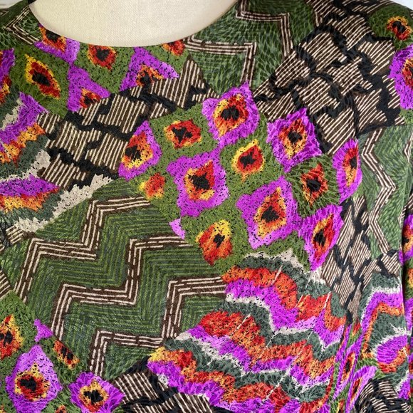 Vintage Patchwork Peacock Silky Blouse Plus Sz 16 - Picture 2 of 8